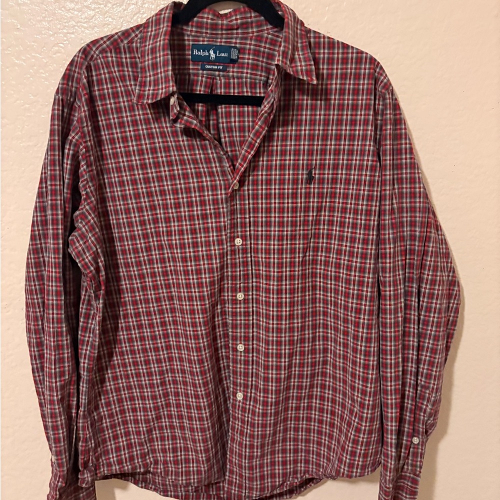 Ralph Lauren Men's Burgundy Checkered Shirt